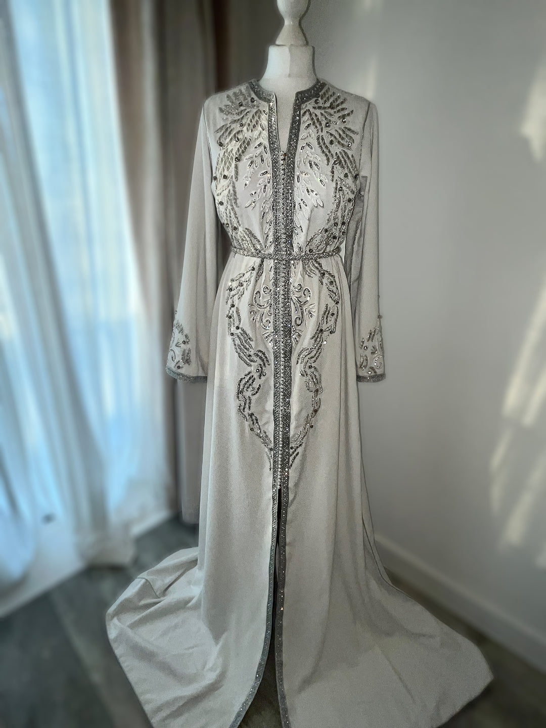 Moroccan. bridal modest wedding white dress caftan handmade luxury elegant 