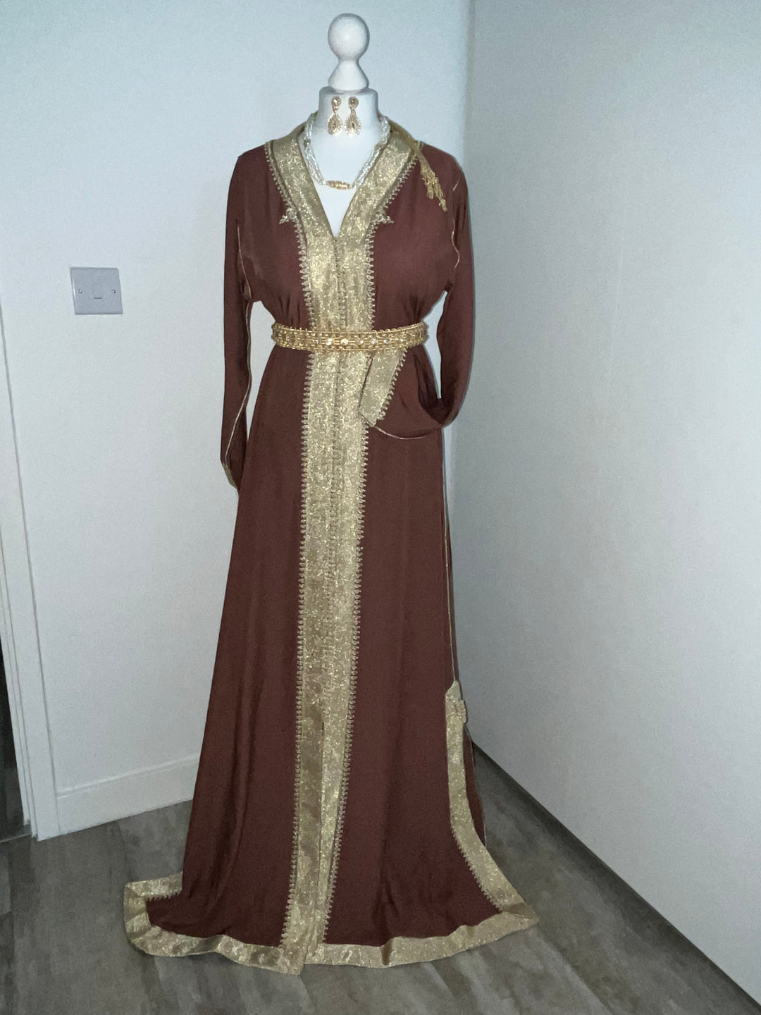 brown caftan elegant maxi dress long sleeve Maxi Moroccan dress 