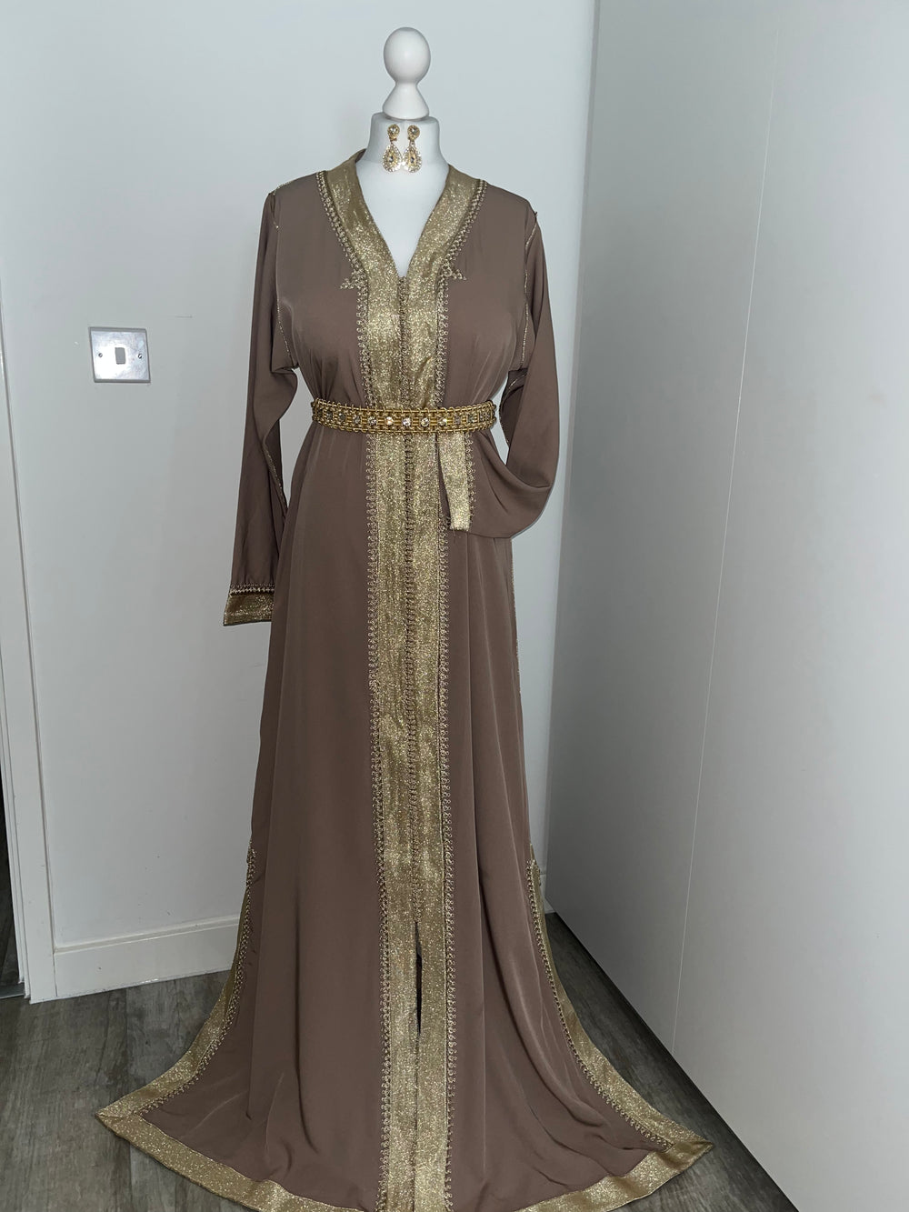 taupe caftan elegant maxi dress long sleeve Maxi Moroccan dress 