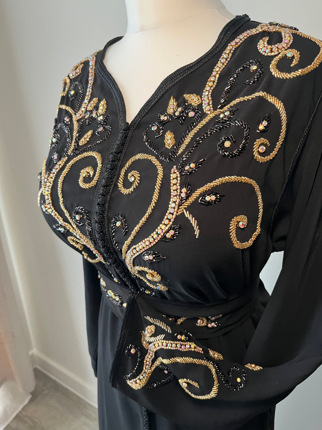 black and gold caftan eid kaftan beading luxury elegant