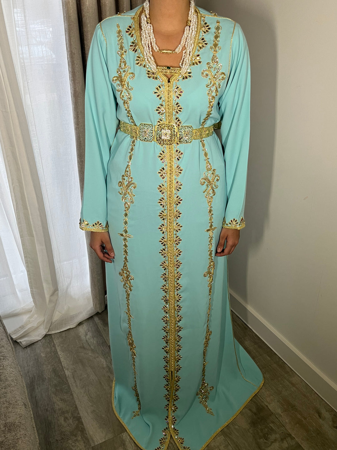 turquoise  caftan elegant kaftan Moroccan for sale