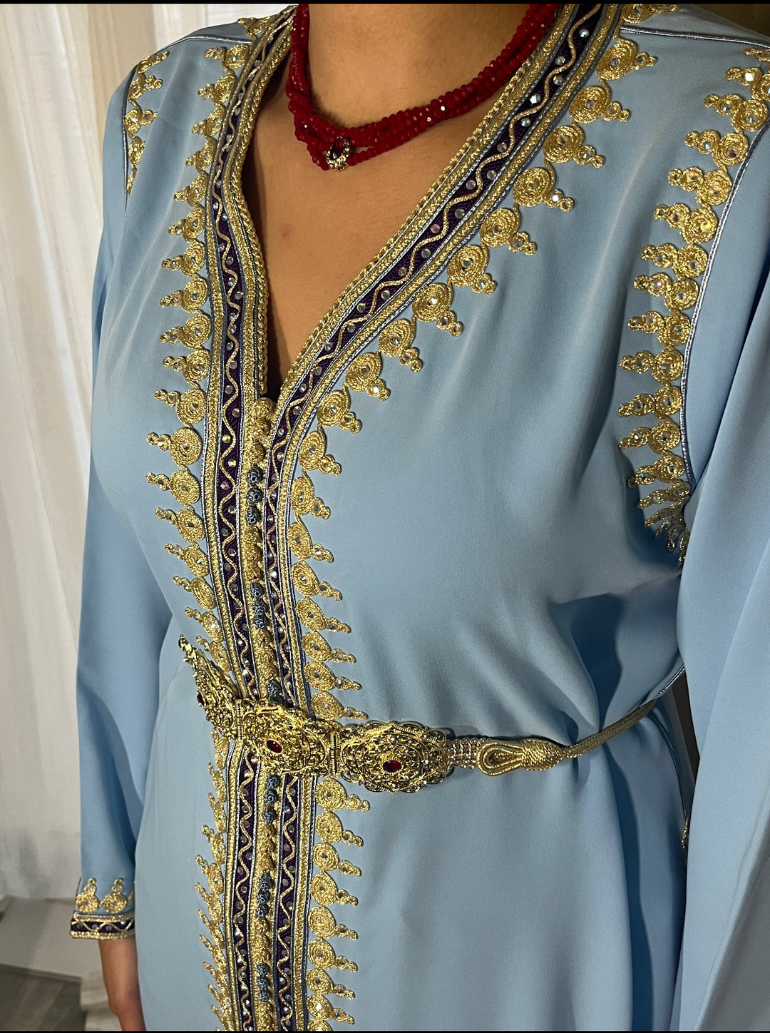 sky light blue beldi caftan elegant maxi dress long sleeve Maxi Moroccan dress  elegant maxi dress modest