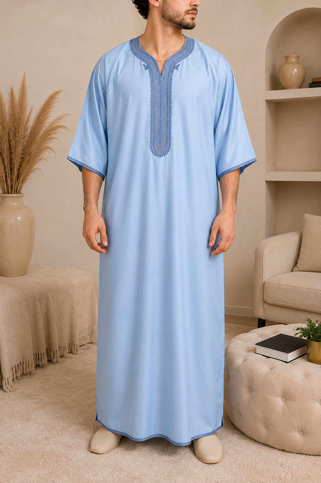 Light Blue Moroccan Men's Thobe