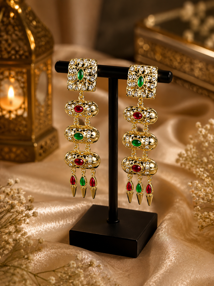 Red and green drop earrings