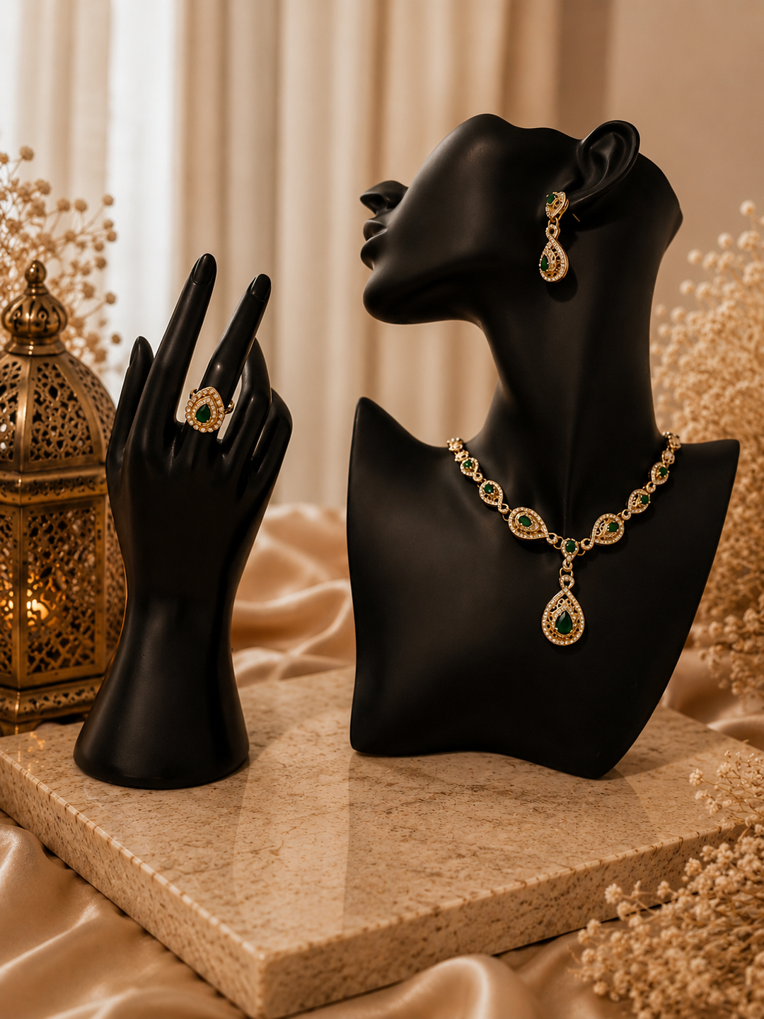 Tangier jewellery set, Moroccan jewellery set, luxury Moroccan jewelry, emerald jewelry set, Moroccan necklace set, Moroccan bridal jewelry, gold filigree jewelry, Moroccan glam accessories, Eid jewelry, Moroccan wedding jewelry, Arabic jewelry set, statement jewelry set, Moroccan heritage jewelry, luxury bangle bracelet, emerald necklace, Moroccan earrings, luxury ring set, North African fashion accessories, traditional Moroccan jewelry, luxury evening jewelry