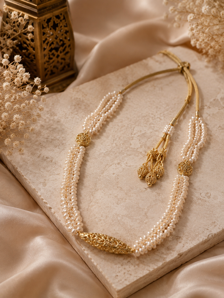 White faux pearl Beldi Moroccan Necklace