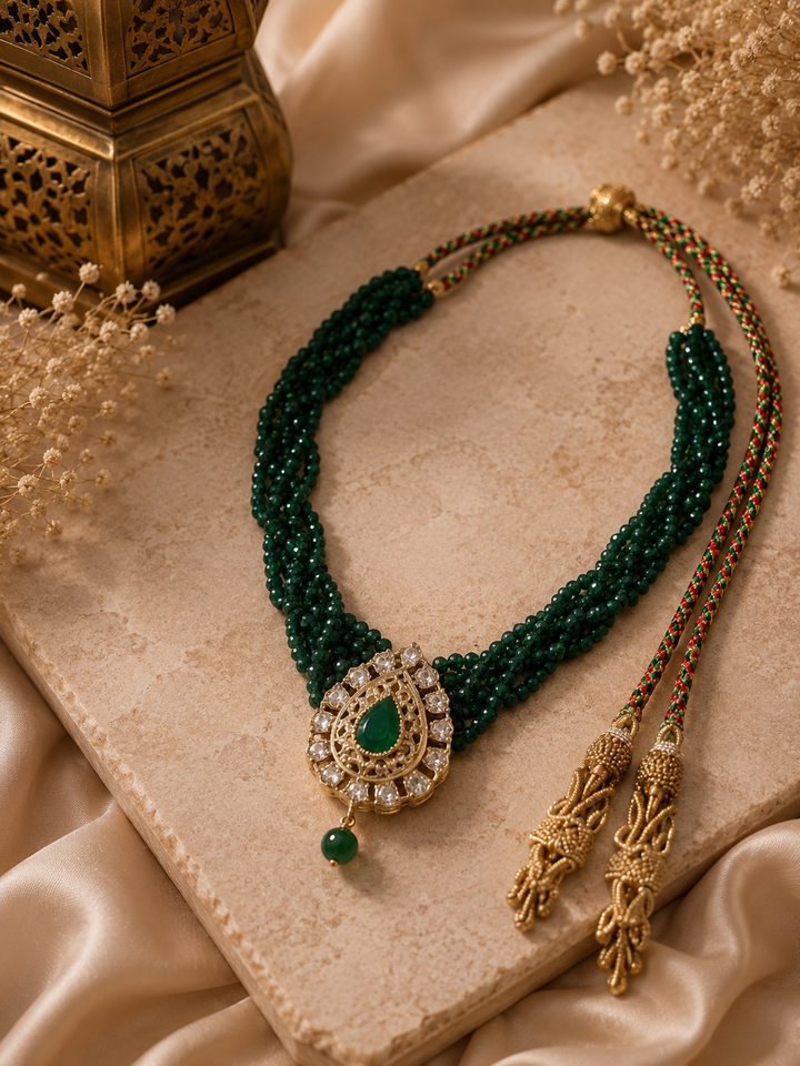 Luxury Moroccan Emerald Beaded Necklace – Royal Heritage Collection
