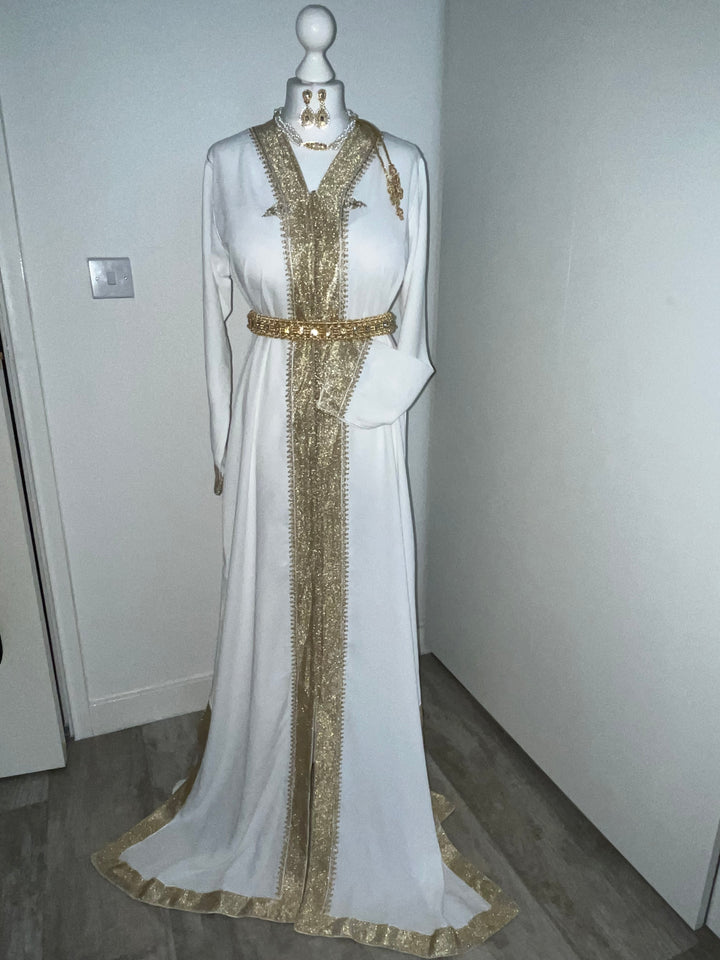 white bridal bride caftan elegant maxi dress long sleeve Maxi Moroccan dress 