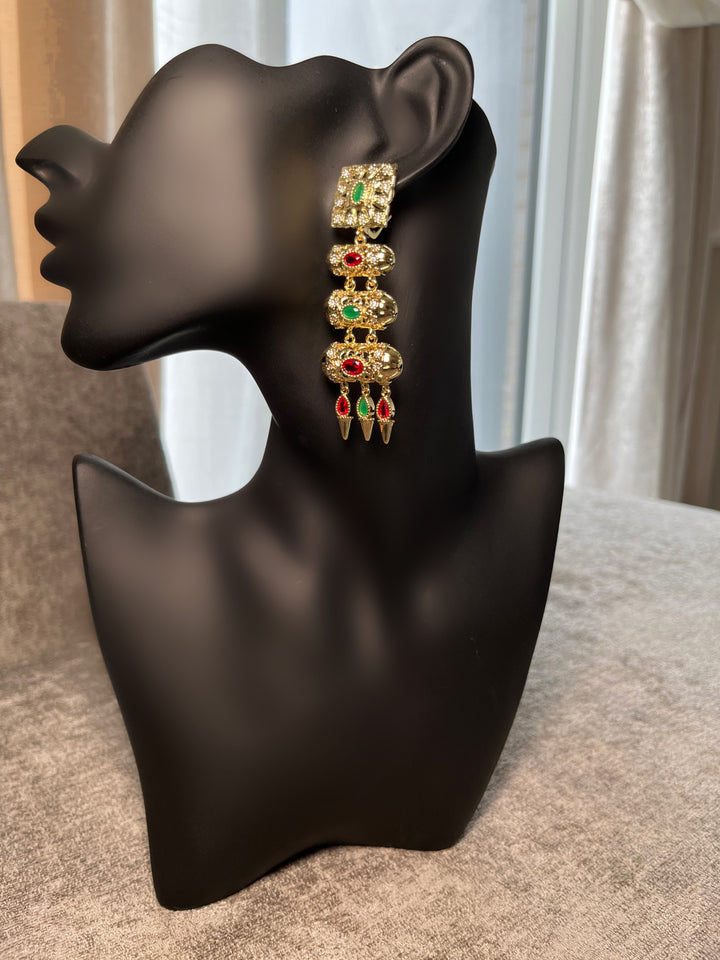 Red and green drop earrings