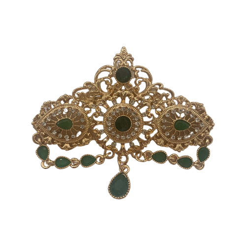 Moroccan Beldi Brooch green stones gold colour elegant for sale