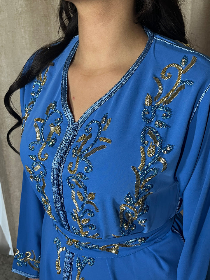 blue caftan eid kaftan beading luxury elegant