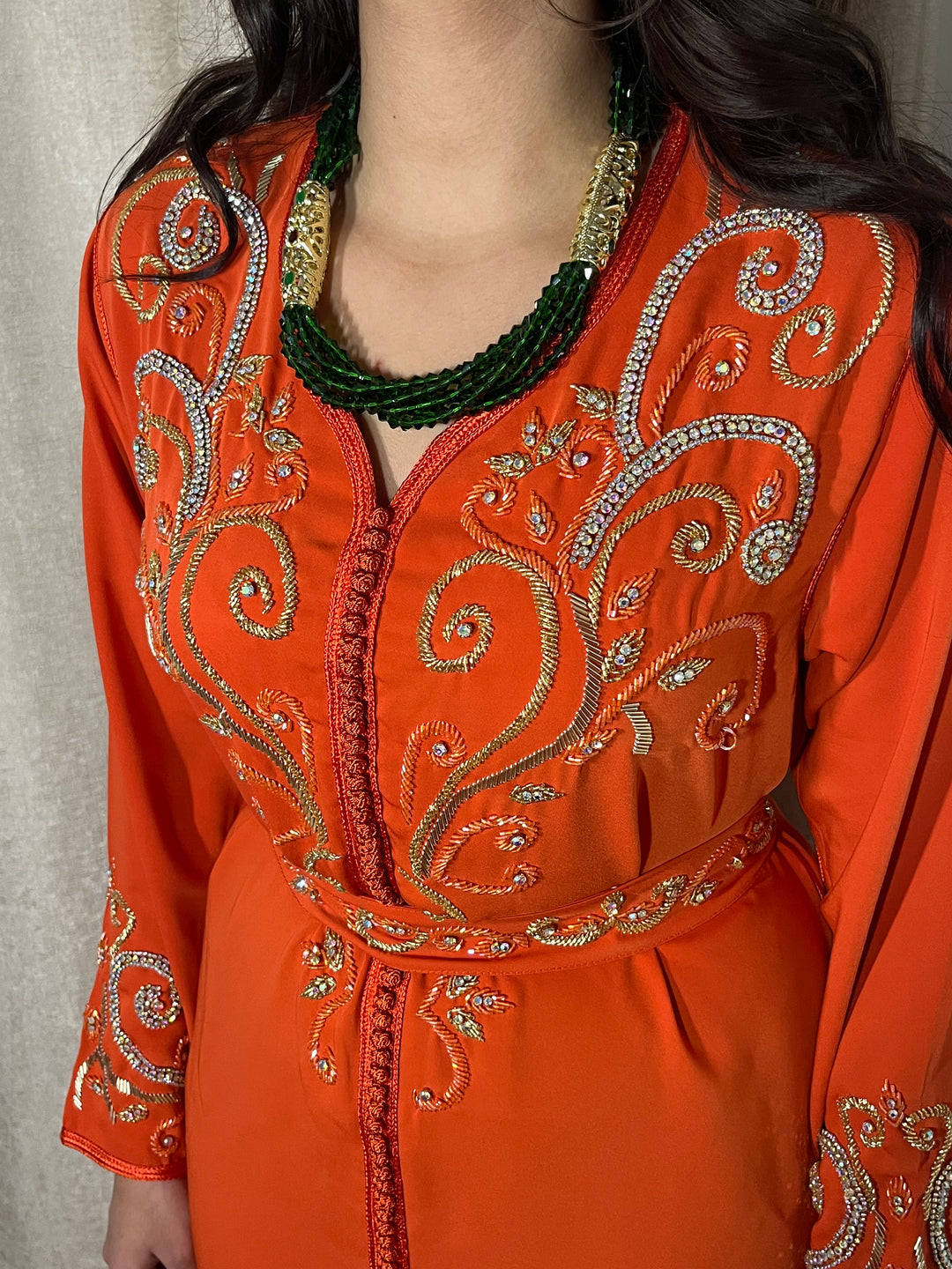 orange caftan eid kaftan beading luxury elegant