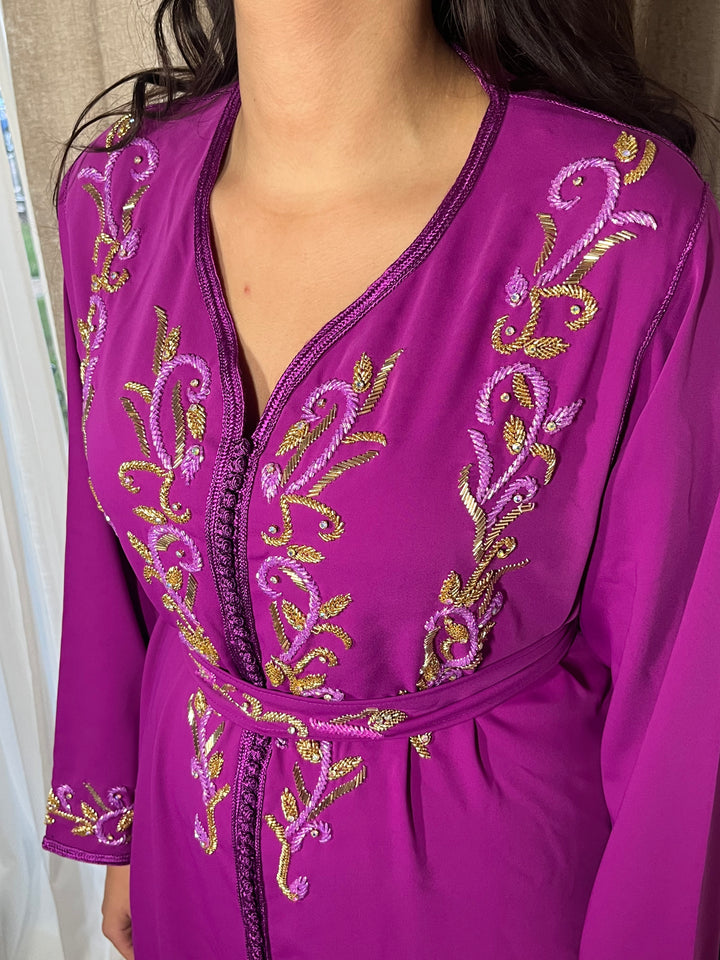 purple caftan eid kaftan beading luxury elegant